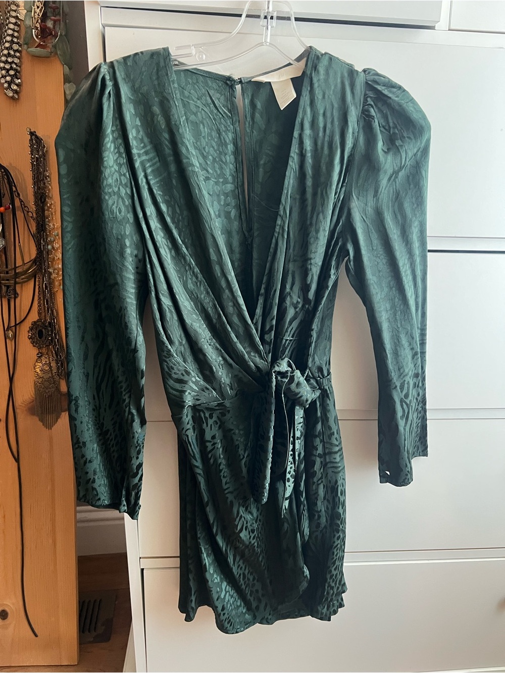 H&M Emerald Green Satin Wrap Mini Dress